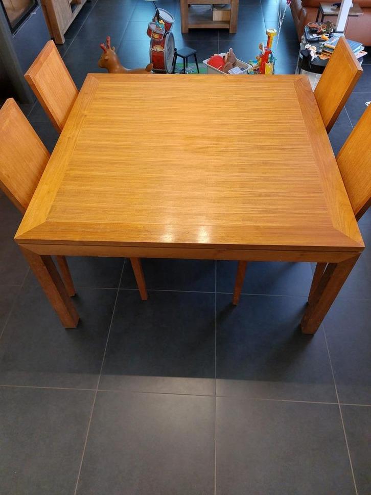 Teak tafel met stoelen, Huis en Inrichting, Tafels | Eettafels, Gebruikt, 100 tot 150 cm, 100 tot 150 cm, Vijf personen of meer
