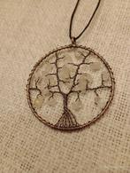 Pendentif collier arbre de vie metal et pierres naruelles, Comme neuf, Fleur ou Plante, Enlèvement ou Envoi, Blanc