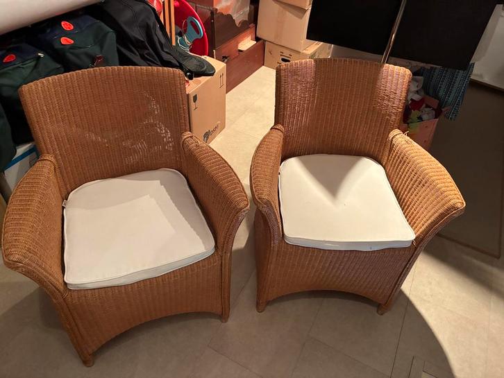 2 bistro rotanstoelen Vincent Sheppard, Huis en Inrichting, Stoelen, Gebruikt, Twee, Riet of Rotan, Overige kleuren, Ophalen