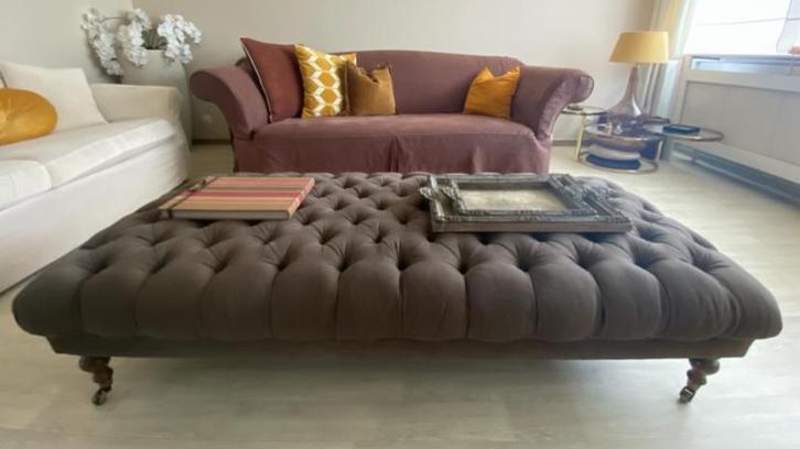 Grote Hocker, Huis en Inrichting, Zetels | Voetbanken en poefs, Gebruikt, 75 tot 100 cm, 125 cm of meer, Rechthoekig, Hout, Stof