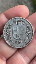 Zwitserland 5 frank zilver 1931, Ophalen of Verzenden, Zilver