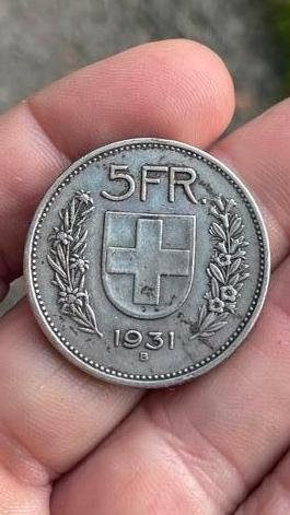 Zwitserland 5 frank zilver 1931, Postzegels en Munten, Munten | Europa | Niet-Euromunten, Zilver, Ophalen of Verzenden