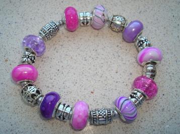 Armband met bedels in paars-roze PSE091 - maat naar wens beschikbaar voor biedingen