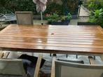 Terrasset, tafel, 4 stoelen met kussens, zonnescherm, Tuin en Terras, Ophalen, 4 zitplaatsen, Teakhout, Zo goed als nieuw