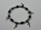 Zilver-zwartkleurige armband met bedels, Ophalen of Verzenden, Nieuw, Zilver