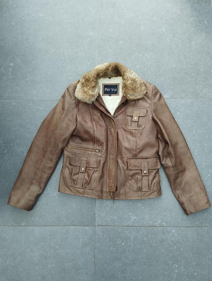 Zeer sporadisch gedragen lederen jasje.   (Per Voi), Kleding | Dames, Jassen | Winter, Zo goed als nieuw, Maat 42/44 (L), Bruin