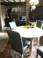 Houten ronde tafel 115 cm ,met 4 stoelen kleur bruin, Huis en Inrichting, Ophalen, Gebruikt