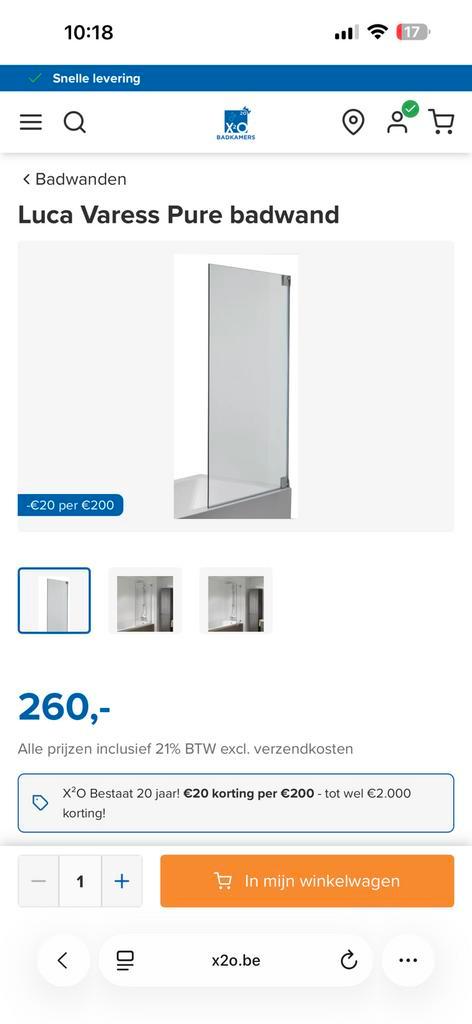 Glazen badwand Luca Varess x2o, Huis en Inrichting, Badkamer | Badkamermeubels, Nieuw, Overige typen, 100 tot 150 cm, 50 tot 100 cm