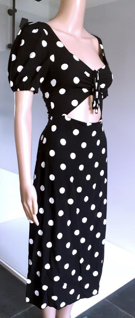 Midi jurk pinup polkadot met cutout H&M Divided XS, Kleding | Dames, Jurken, Nieuw, Maat 34 (XS) of kleiner, Zwart, Knielengte