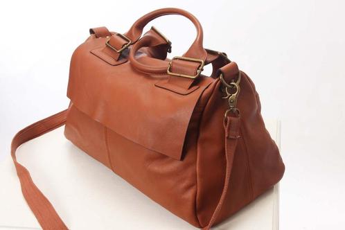 cognac leder grote tas met lange riem, Handtassen en Accessoires, Tassen | Damestassen, Nieuw, Shopper, Bruin, Ophalen of Verzenden