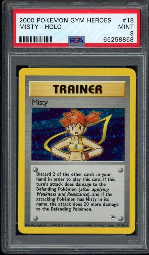 Misty Holo PSA 9 - 18/132 - Gym Heroes 2000, Hobby en Vrije tijd, Verzamelkaartspellen | Pokémon, Zo goed als nieuw, Losse kaart