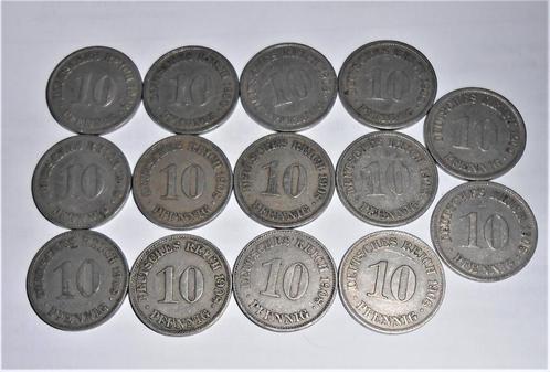 lot de 14 Deutsches Reich - 10 pfennig 1908  - 0,50 pièce, Timbres & Monnaies, Monnaies | Europe | Monnaies non-euro, Monnaie en vrac