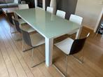 Witte glazen tafel 'Big Irony' 200x90x72 8 personen, Huis en Inrichting, Tafels | Eettafels, Ophalen, Design, 50 tot 100 cm, Vijf personen of meer