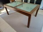 Eiken tafel met glazen inleg, Comme neuf, 100 à 150 cm, Rectangulaire, Verre