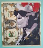 "Karl Lagerfeld" - Mixed Media op 2 x 1 dollarbiljet, Enlèvement ou Envoi