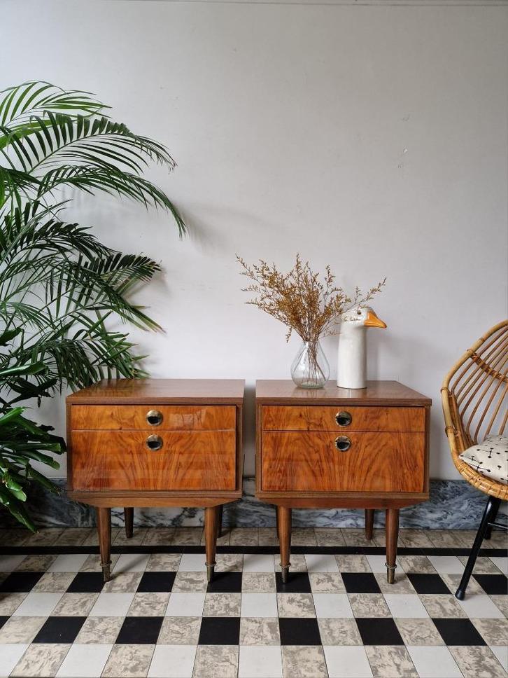 Vintage midcentury kastjes | nachtkastjes | retro, Huis en Inrichting, Slaapkamer | Nachtkastjes, Zo goed als nieuw, 55 tot 70 cm