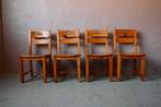 Lot de 4 Chaises design brutaliste en bois, Ophalen, Gebruikt, Bruin, Vier
