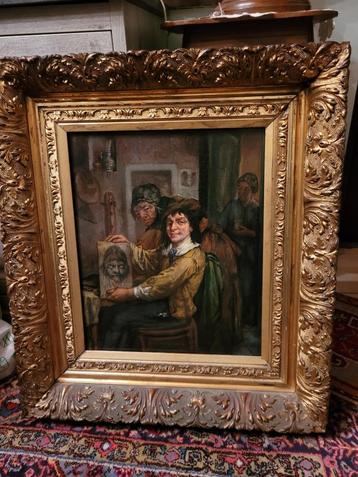 groot en mooi schilderij op eiken paneel beschikbaar voor biedingen