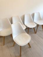 8 witte stoelen met houten onderstel, Vijf, Zes of meer stoelen, Scandinave, moderne, Hout, Wit