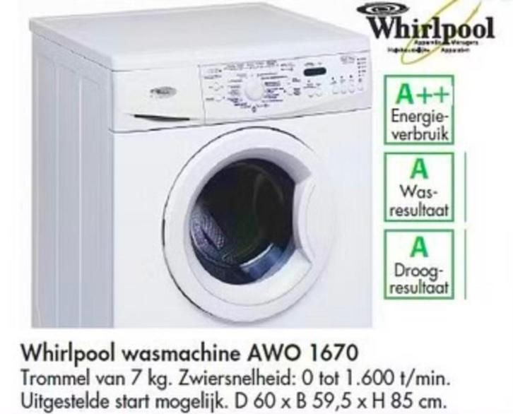 Wasmachine Whirlpool AWO 1670, Elektronische apparatuur, Wasmachines, Gebruikt, Voorlader, 6 tot 8 kg, 85 tot 90 cm, 1600 toeren of meer