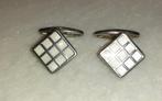 manchetknopen vintage zilver met witte parelmoer '60, Handtassen en Accessoires, Manchetknopen, Verzenden, Nieuw, Zilver