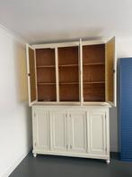 Oude hoge schoolkast met vitrine, Ophalen, 200 cm of meer, Glas, 150 tot 200 cm