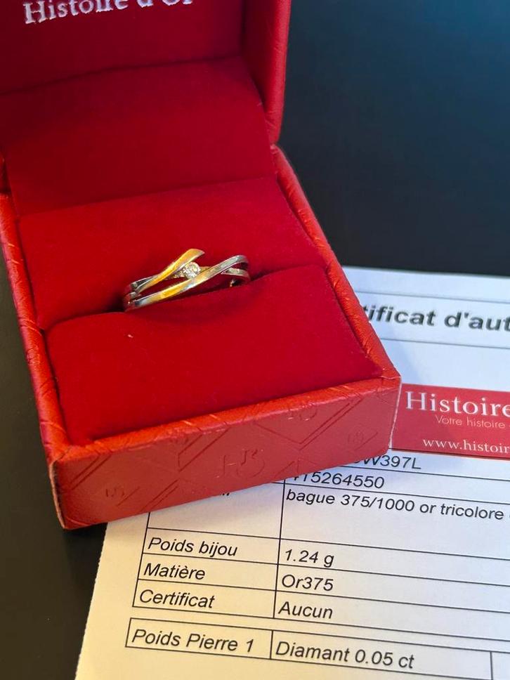 Driekleurige ring van goud en diamant (0,05 ct) Maat 52, Handtassen en Accessoires, Ringen, Zo goed als nieuw, Goud, Goud, Ophalen of Verzenden