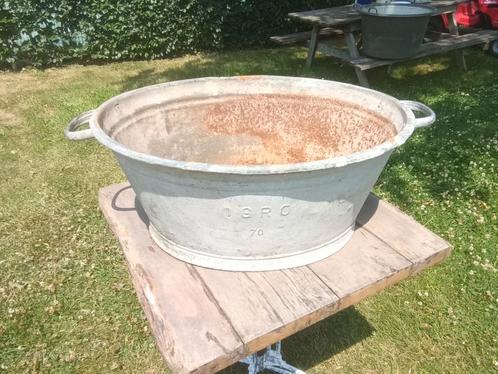 Ovale grote zinken kuip met handvaten, Antiek en Kunst, Curiosa en Brocante, Ophalen