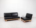 Brutalist style sofa set in black leather, Huis en Inrichting, Zetels | Complete zithoeken, Gebruikt, Ophalen of Verzenden, Hout