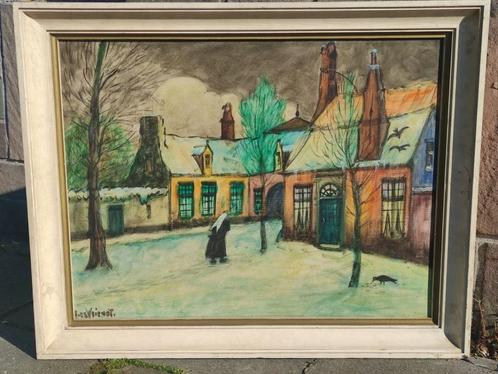 huile sur toile place enneige a la none signe, Antiek en Kunst, Kunst | Schilderijen | Klassiek, Ophalen of Verzenden