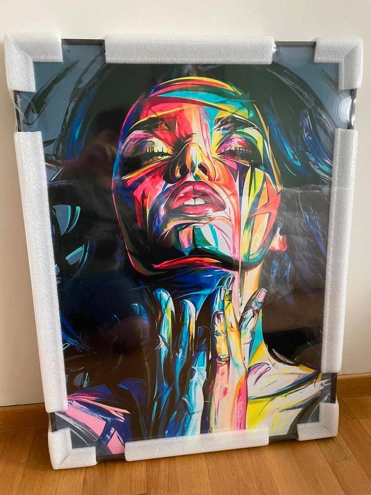Moderne ingelijste afbeelding, glas in aluminum kader, Antiek en Kunst, Kunst | Schilderijen | Abstract, Ophalen