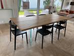 Magnifique Table salle à manger en bois pieds en verre, Comme neuf, Rectangulaire, Contemporain, Cinq personnes ou plus