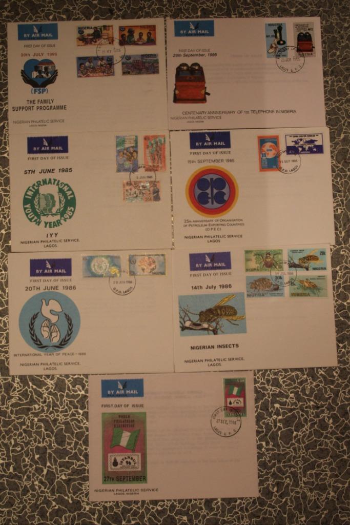 Lotje met 7 first day of issues uit Nigeria., Postzegels en Munten, Postzegels | Afrika, Gestempeld, Nigeria, Ophalen of Verzenden