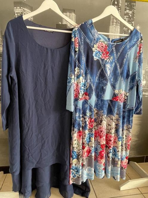 2 kleedjes jurken voor een prijsje - 46-48, Kleding | Dames, Jurken, Zo goed als nieuw, Maat 46/48 (XL) of groter, Blauw, Onder de knie