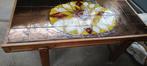 Vintage retro salontafel tafel hout met mozaiek bloem, Huis en Inrichting, Gebruikt, Ophalen of Verzenden