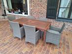 Terrastafel met 6 rotan stoelen en een houten bank, Ophalen, Rotan, Bank