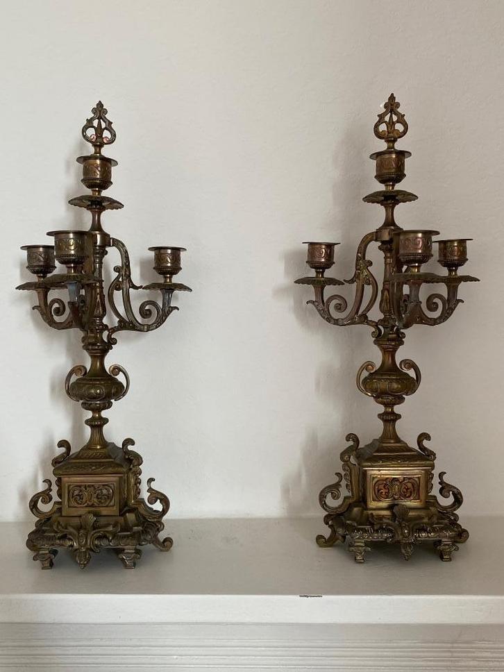 Set antieke bronzen kandelaars – 44 cm – barok stijl, Antiek en Kunst, Antiek | Kandelaars, Koper of Brons, Ophalen