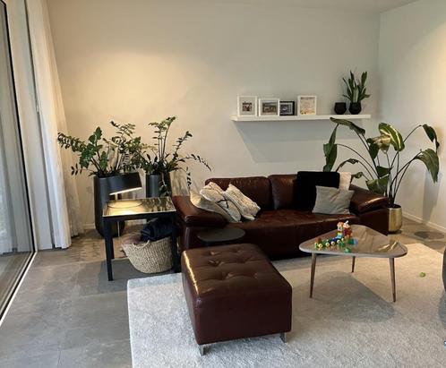 Lederen salon, Huis en Inrichting, Zetels | Zetels, Gebruikt, Rechte bank, Driepersoons, 150 tot 200 cm, 75 tot 100 cm, Leer, Ophalen