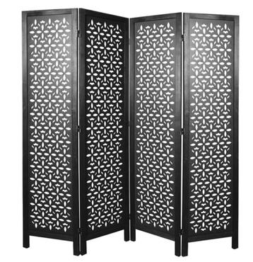 LW Collection Kamerscherm zwart hout - kamerschermen 4 panel, Huis en Inrichting, Woonaccessoires | Kamerschermen, Ophalen