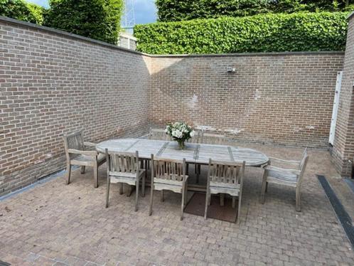 Tuinmeubelset  in teak, Tuin en Terras, Tuinsets en Loungesets, Gebruikt, Tuinset, Teakhout, 8 zitplaatsen, Eettafel, Stoel, Ophalen