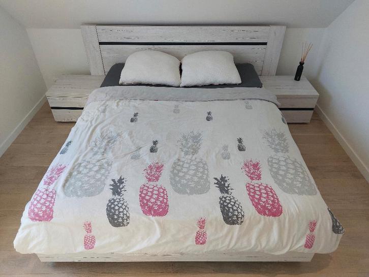 Lit 160 x 200 avec 2 tables de nuit, Maison & Meubles, Chambre à coucher | Lits, Utilisé, Deux personnes, 160 cm, 200 cm, Bois