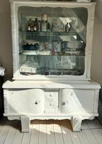 Vintage witte houten vitrinekast/ dressoir/ buffetkast, Huis en Inrichting, Kasten | Vitrinekasten, Ophalen, Gebruikt, Glas