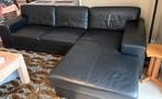 Lederen zwart hoeksalon met 2 zit en longchair te koop, Maison & Meubles, Canapés | Sofas & Chaises Longues, Enlèvement, Utilisé