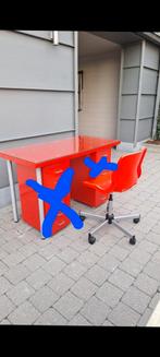 Tafel met glas en bureaustoel, Huis en Inrichting, Bureaus, Ophalen, Zo goed als nieuw
