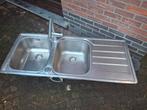 Inox dubbele keuken spoelbak en kraan zo aan te sluiten, Huis en Inrichting, Ophalen, Zo goed als nieuw