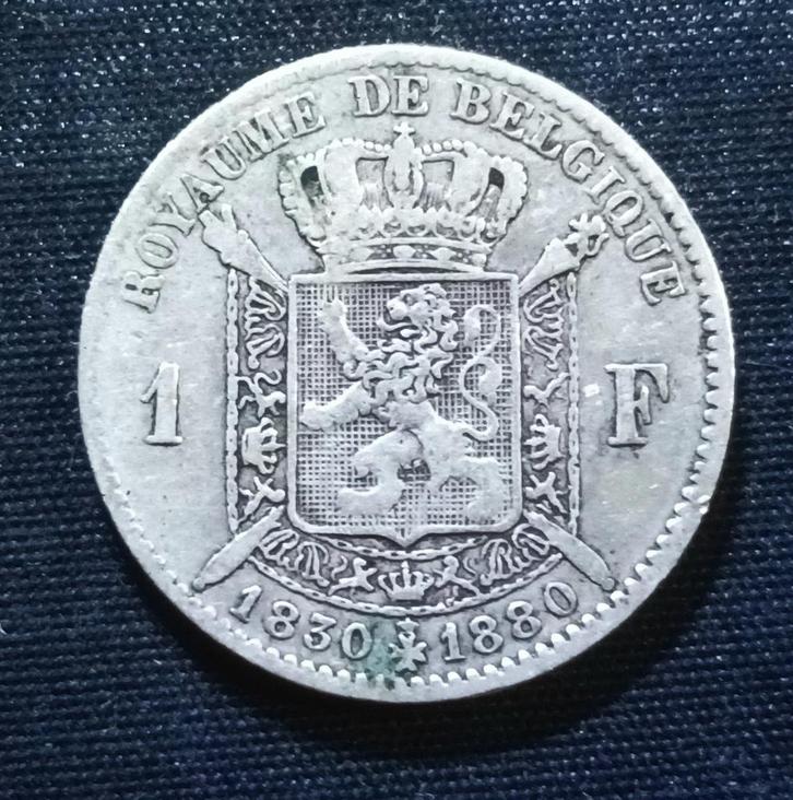 1 frank FR 1880 (volledig kruis) - Leopold II, Postzegels en Munten, Munten | België, Losse munt, Zilver, Zilver, Verzenden