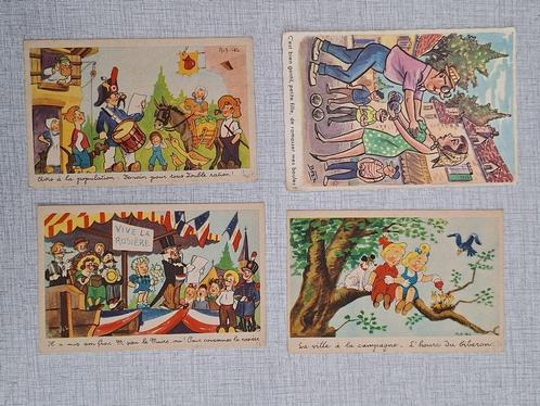 Rob-Vel Robbedoes Spirou - 4 postkaarten jaren 40 en 50, Verzamelen, Stripfiguren, Gebruikt, Plaatje, Poster of Sticker, Overige figuren
