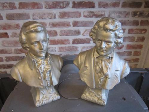 2 statues en plâtre de Mozart et Beethoven, signées, Antiquités & Art, Art | Sculptures & Bois, Enlèvement ou Envoi