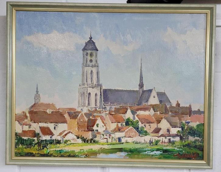 Joseph TILLEUX, stadsgezicht in Lier, Antiek en Kunst, Kunst | Schilderijen | Klassiek, Ophalen of Verzenden