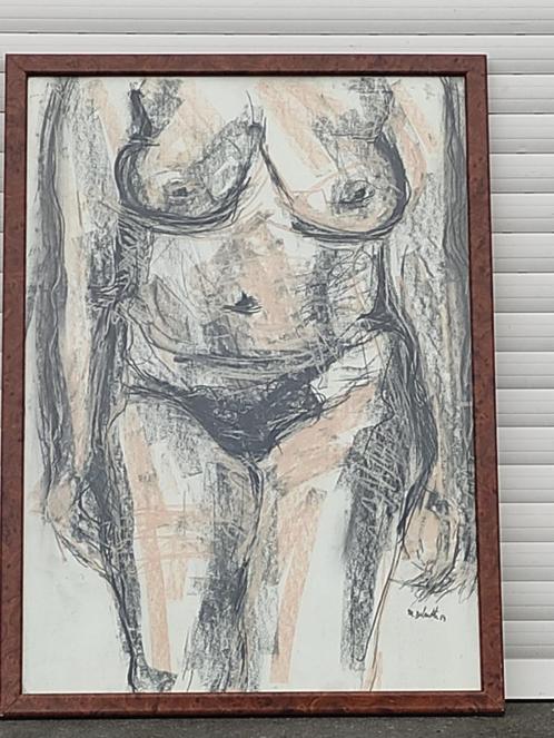 technique mixte nue signe marcel delmotte, Antiek en Kunst, Kunst | Tekeningen en Fotografie, Ophalen of Verzenden